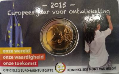 HEUR0614 MONEDA BELGICA 2 EUROS 2015 (Año europeo desarrollo) COIN CARD