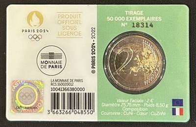 HEUR0634 MONEDA FRANCIA 2 EUROS 2022 (JJOO París 2024) Fondo verde COIN CARD