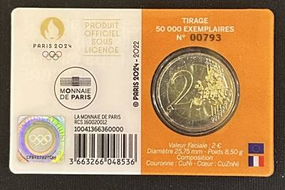 HEUR0636 MONEDA FRANCIA 2 EUROS 2022 (JJOO París 2024) Fondo naranja COIN CARD