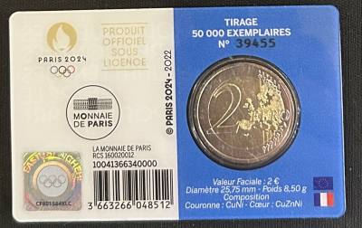 HEUR0638 MONEDA FRANCIA 2 EUROS 2022 (JJOO París 2024) Fondo azul claro COIN CARD