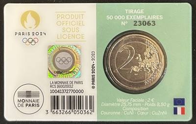 HEUR0643 MONEDA FRANCIA 2 EUROS 2023 (JJOO París 2024) Color verde COIN CARD