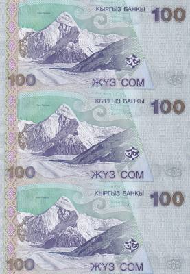 CRBX2701 LOTE 3 BILLETES SIN CORTAR KIRGUISTAN 100 COM 