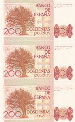 CRBS3302 TRIO CORRELATIVO BILLETES ESPAÑA 200 PESETAS 1980 SERIE ESPECIAL 8B SIN CIRCULAR