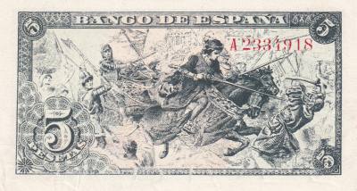CRBS3319 BILLETE ESPAÑA 5 PESETAS 1945 SERIE A EBC