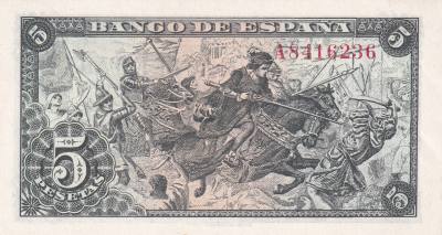 CRBS3320 BILLETE ESPAÑA 5 PESETAS 1945 SERIE A S/C-