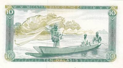 CRBX2757 BILLETE GAMBIA 10 DILASIS 1990 SERIE N SIN CIRCULAR