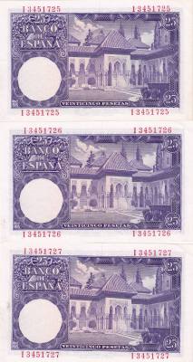 CRBS2010 TRIO CORRELATIVO BILLETES ESPAÑA 25 PESETAS 1954 SERIE I S/C-