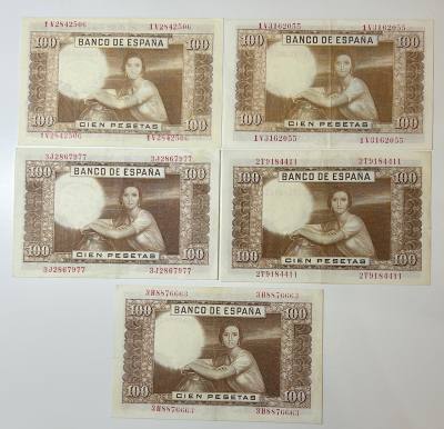 CRBL0624 LOTE 5 BILLETES ESPAÑA 100 PESETAS 1953 VER FOTOS