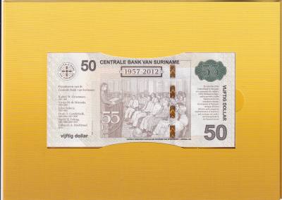 CRBX2898 BILLETE EN FOLDER SURINAME 50 DOLARES 2012 SIN CIRCULAR