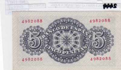 CRJ2444 BILLETE ESPAÑA 5 PESETAS 1947 SENECA SIN SERIE P-134a SIN CIRCULAR