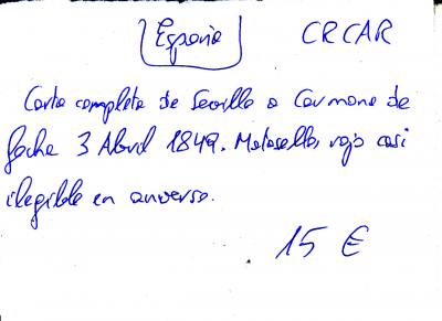 CRCAR348 CARTA COMPLETA DE SEVILLA A CARMONA VER DESCRIPCON EN FOTO 