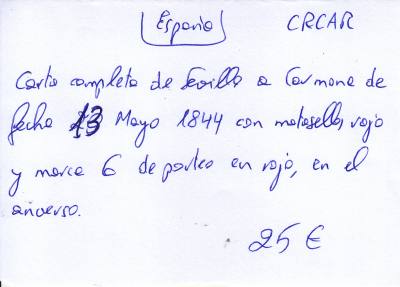CRCAR349 CARTA COMPLETA DE SEVILLA A CARMONA VER DESCRIPCON EN FOTO 
