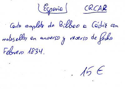 CRCAR352 CARTA COMPLETA DE BILBAO A CADIZ VER DESCRIPCON EN FOTO 
