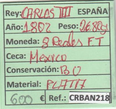 CRBAN218 MONEDA ESPAÑA 8 REALES CARLOS IV PLATA