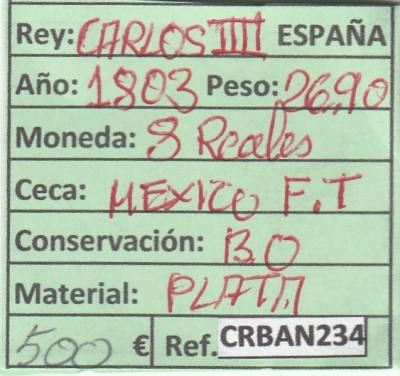 CRBAN234 MONEDA ESPAÑA 8 REALES CARLOS IV MEXICO 1805