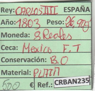 CRBAN235 MONEDA ESPAÑA 8 REALES CARLOS IV MEXICO 1805