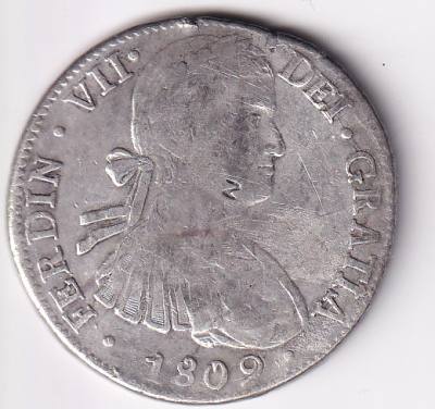 CRBAN449 MONEDA ESPAÑA FERNANDO VII 8 REALES 1809 MEXICO RESELLO CHINO