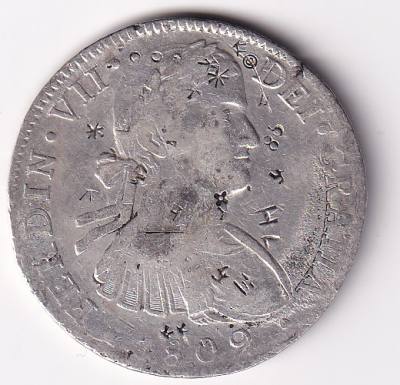 CRBAN450 MONEDA ESPAÑA FERNANDO VII 8 REALES 1809 MEXICO RESELLO CHINO