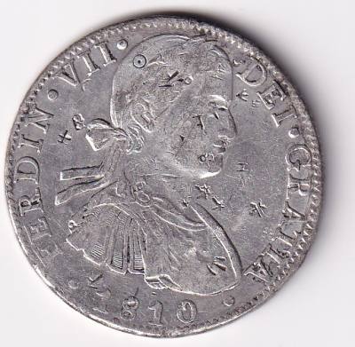 CRBAN453 MONEDA ESPAÑA FERNANDO VII 8 REALES 1810 MEXICO RESELLO CHINO