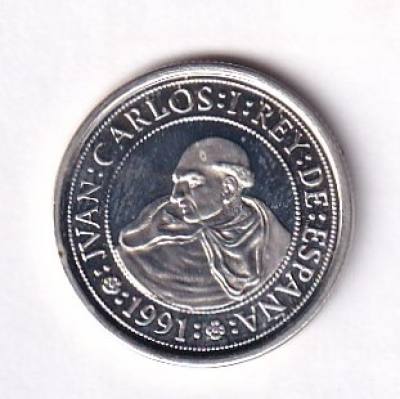 CRCAP093 MONEDA ESPAÑA V CENTENARIO 20 PESETAS 1991 3º SERIE CARLOS I