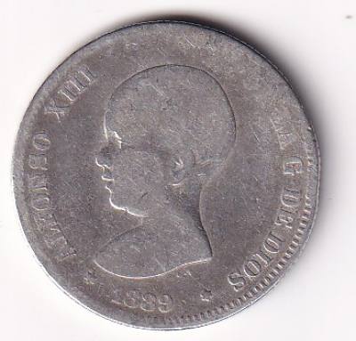 CRCAP172 MONEDA ESPAÑA ALFONSO XIII 2 PESETAS 1889 *--*-- PLATA