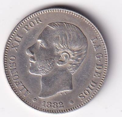 CRCAP174 MONEDA ESPAÑA ALFONSO XII 2 PESETAS 1882 *82 MSM PLATA