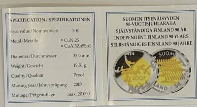 CREXP717 ESTUCHE MONEDA FINLANDIA 5 EUROS 2007 PROOF